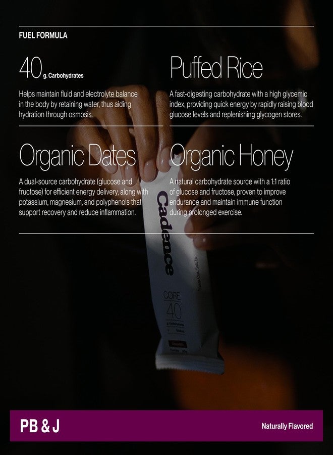 Cadence Peanut Butter & Jelly Energy Bar - Case (50g x 12) | 40g Carb Blend with Organic Dates & Honey | Electrolytes for Hydration & Recovery | Natural Ingredients | Vegan-Friendly Fuel for Endurance Sports - Image 3